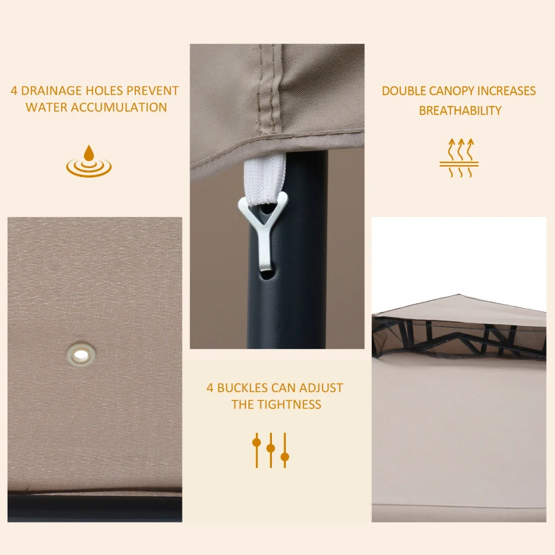 Outsunny 10' x 10' Patio Gazebo Outdoor Pavilion 2 Tire Roof Canopy Shelter Garden Event Party Tent Steel Frame, Brown