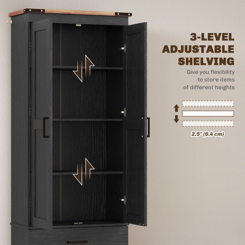 HOMCOM 67" Tall Kitchen Pantry Storage Cabinet, Kitchen Pantry Cabinet with Doors, Drawers and Adjustable Shelves, Black
