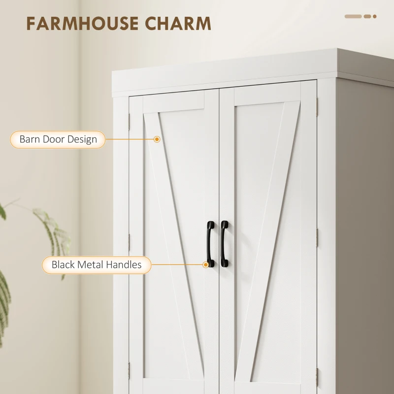 HOMCOM 72" Kitchen Pantry Cabinet, Farmhouse Kitchen Storage Cabinet with 4 Barn Doors, 6 Door Shelves, Drawer, White