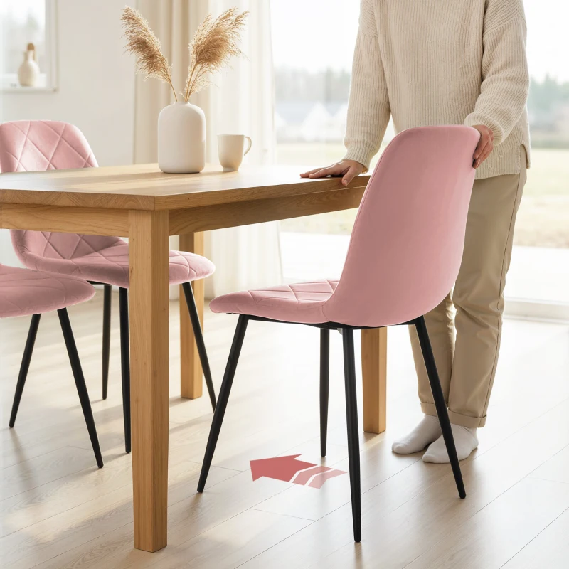 HOMCOM Dining Chairs Set of 4, Upholstered Dining Room Chairs with Steel Legs, Modern Kitchen Chair for Dining Room, Pink