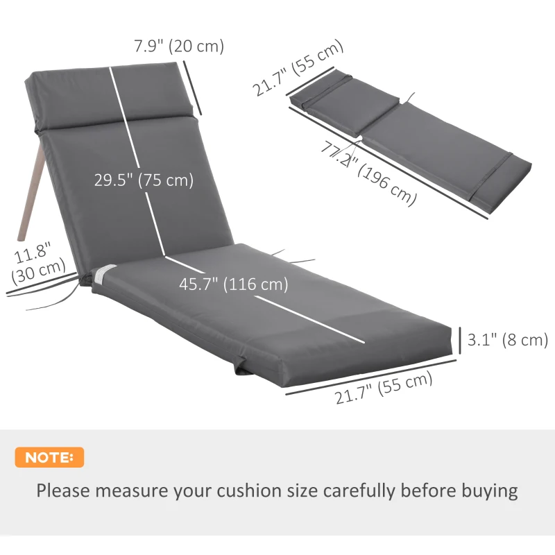Outsunny Outdoor Lounge Chair Cushion Set of 2, Non-Slip Chaise Lounge Cushions, Sun Lounger Pads, 77.2" x 21.7", Dark Grey