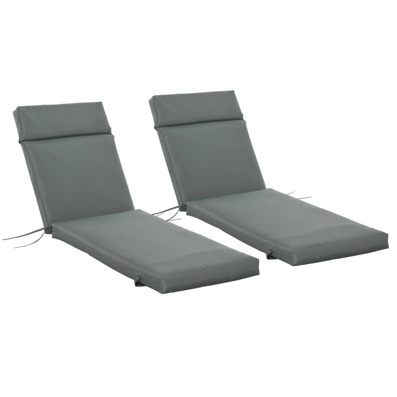Outsunny Outdoor Lounge Chair Cushion Set of 2, Non-Slip Chaise Lounge Cushions, Sun Lounger Pads, 77.2" x 21.7", Dark Grey