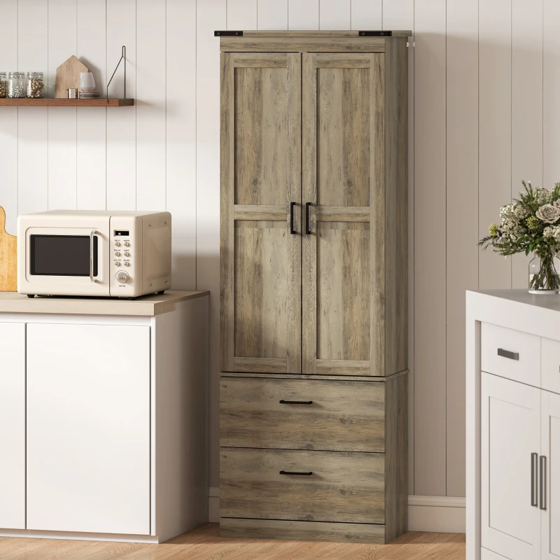 HOMCOM 67" Tall Kitchen Pantry Storage Cabinet, Kitchen Pantry Cabinet with Doors, Drawers and Adjustable Shelves, Grey Brown