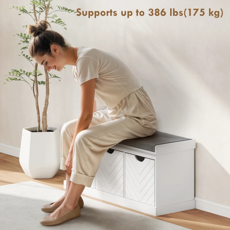HOMCOM Shoe Storage Bench, Linen-Look Entryway Bench with 3 Removable Drawers and Padded Seat Cushion for Hallway, White