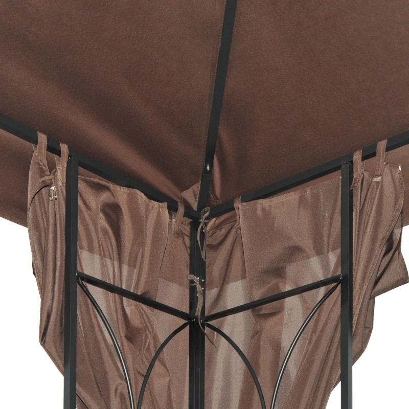 Outsunny 10' x 10' Patio Gazebo Outdoor, Canopy Shelter with Double-tier Roof, Pavilion Sidewalls for Garden Events, Brown