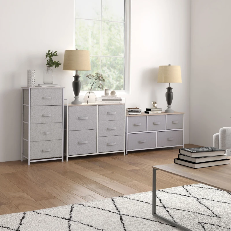 HOMCOM Linen Drawer Cabinet Organizer Storage Dresser Tower with 4 Removable Drawer Metal Frame Adjustable Feet for Living Room, Kitchen, Bathroom, White