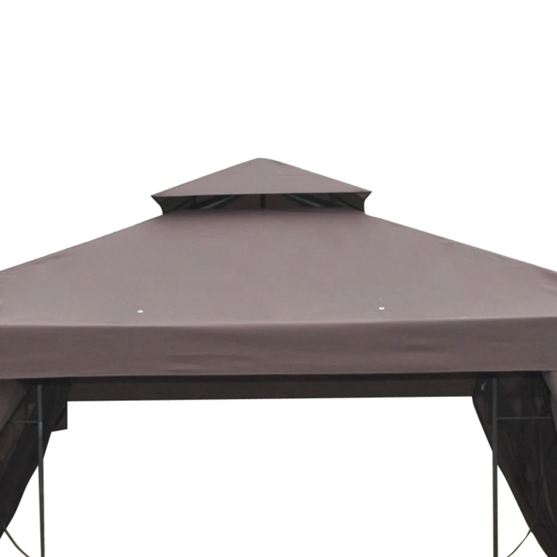 Outsunny 10' x 10' Patio Gazebo Outdoor, Canopy Shelter with Double-tier Roof, Pavilion Sidewalls for Garden Events, Brown