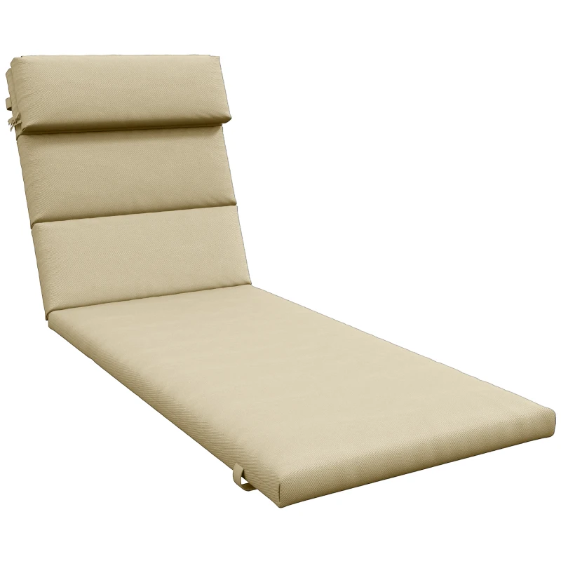 Outsunny Patio Chaise Lounge Chair Cushion Replacement Sun Lounger Pads with Headrest and Ties, Beige