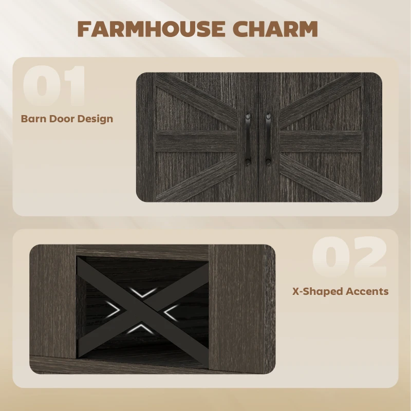 HOMCOM Sideboard, Buffet Cabinet with 4 Barn Doors and 3 Drawers, Coffee Bar Cabinet with Adjustable Shelves, Dark Brown