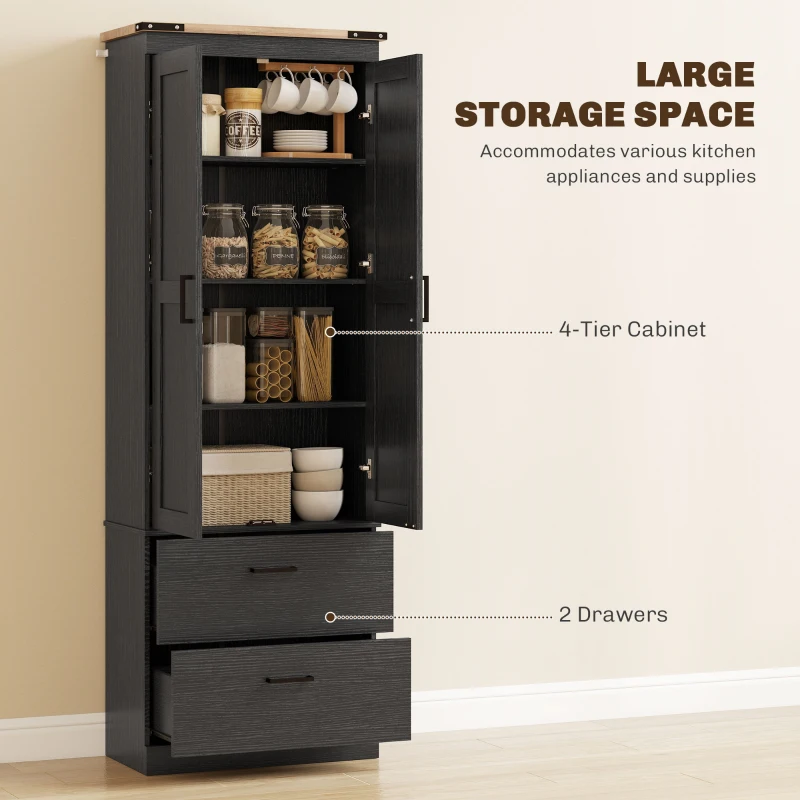 HOMCOM 67" Tall Kitchen Pantry Storage Cabinet, Kitchen Pantry Cabinet with Doors, Drawers and Adjustable Shelves, Black