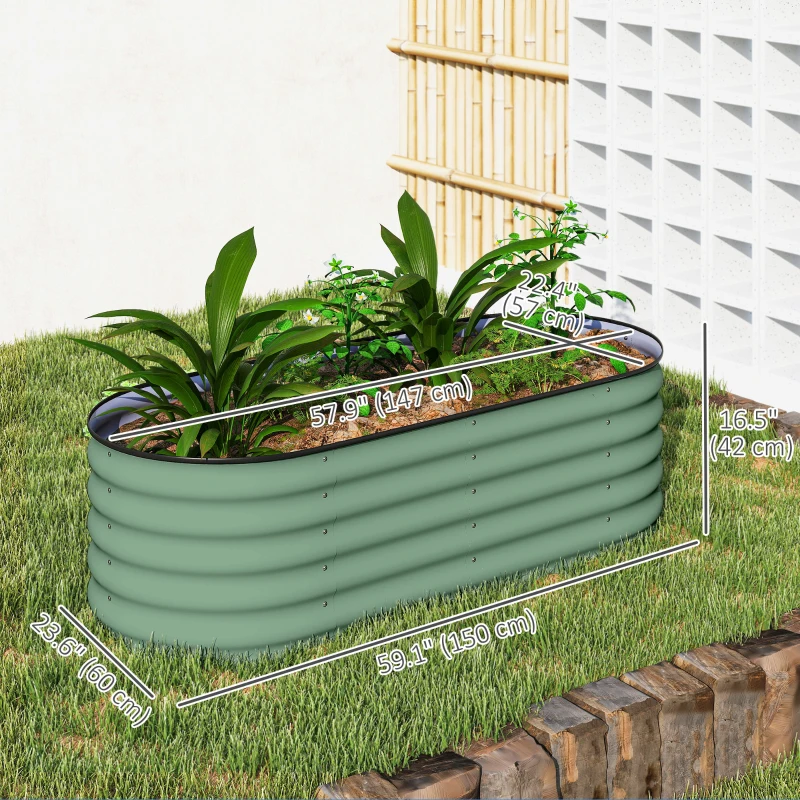 Outsunny 5 x 2 x 1.5 FT Galvanized Steel Raised Garden Bed, Metal Garden Bed Planter Box with Safety Edging, Green