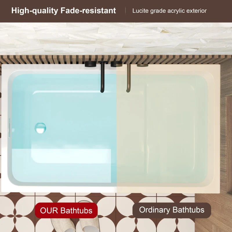 47" Acrylic Freestanding Bathtub with Built-In Seat, Ergonomic Sloping Backrest, Soaking Tub for Bathroom, 47" L x 27.5" W x 25" H, Gloss White