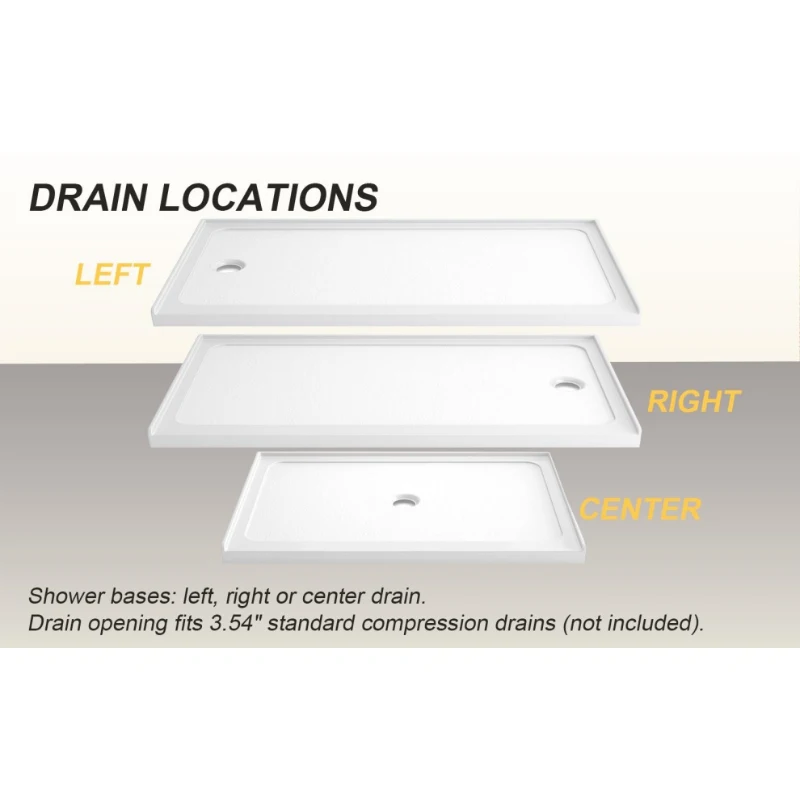 32" x 60" Shower Base with Durable Non-Flex Construction, Acrylic 3-Wall Alcove Shower Pan with Right Drain, 60" L x 32" W x 3" H, Gloss White