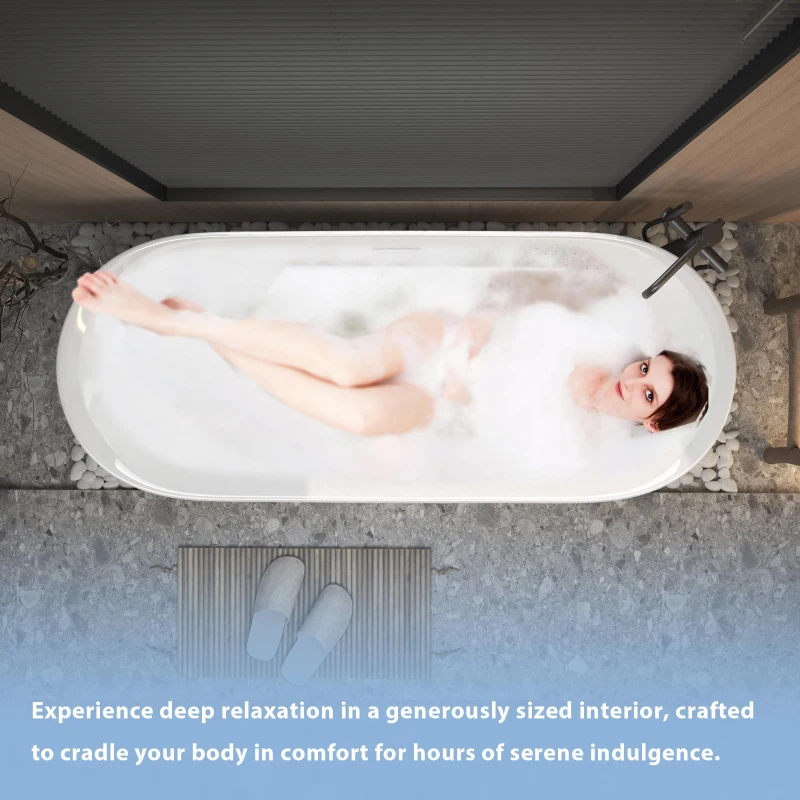 67" Acrylic Freestanding Tub with Adjustable Leveling Feet, Bathtub with Pop‑Up Drain & Overflow Included, 67" L x 29.5" W x 26" H, Gloss White