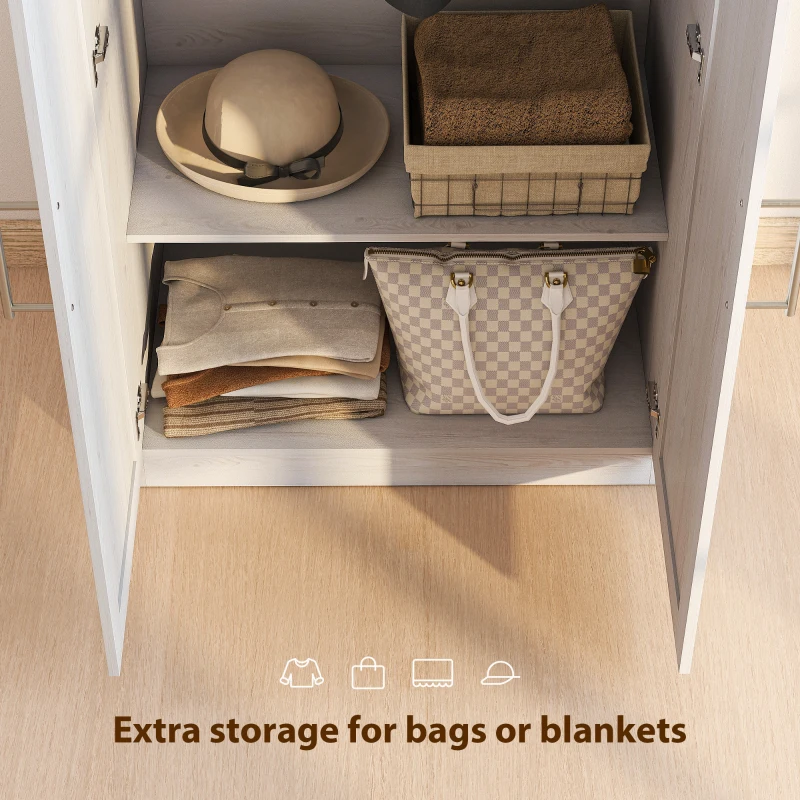 HOMCOM Wardrobe Cabinet with 2 Barn Doors and Hanging Rod, Farmhouse Armoire Wardrobe Closet for Bedroom, White Wood Effect