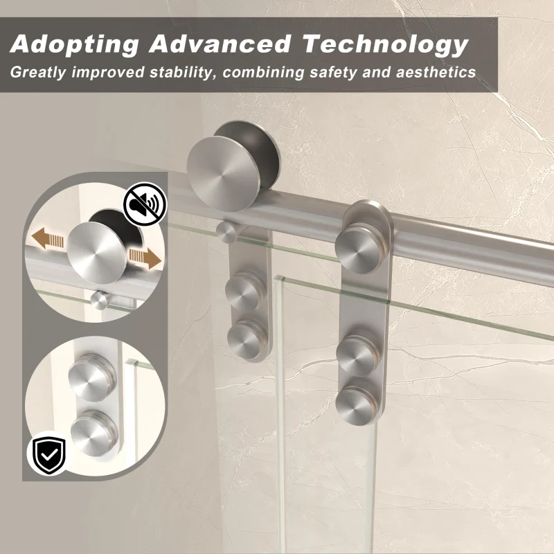 Sliding Shower Door with Waterproof Seals and Tempered Glass, Bathroom Door with Towel Bar Handle, 54" L x 0.5" W x 76" H, Brushed Nickel