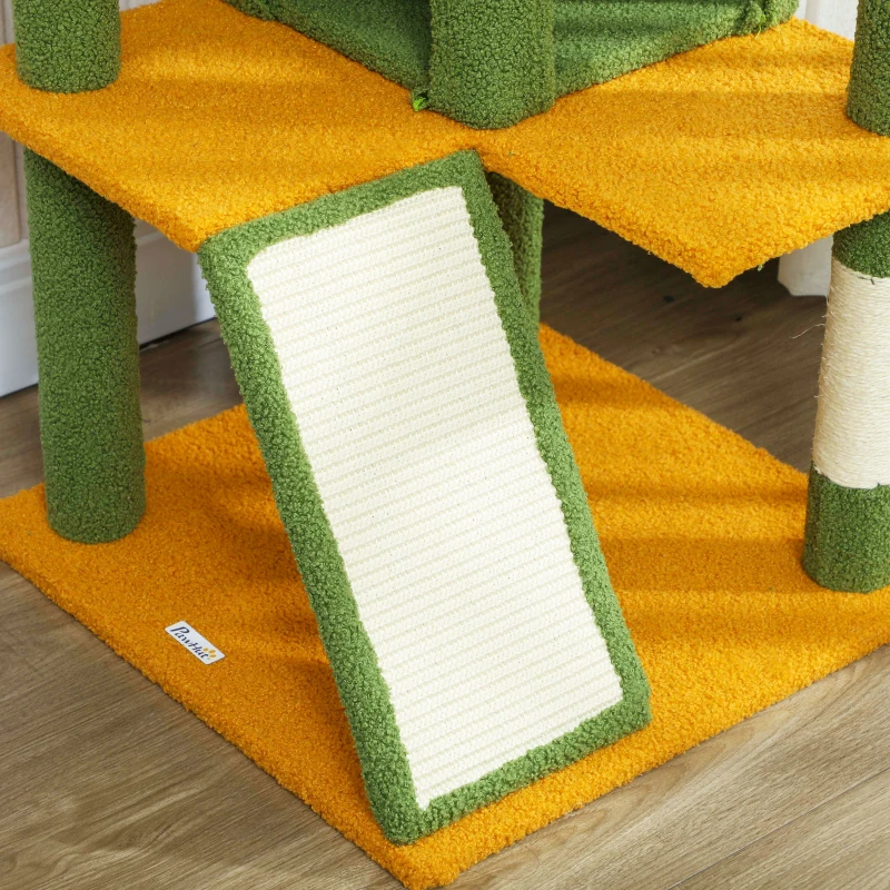 PawHut 63" Cat Tree, Multi-Level Cat Tower with Scratching Posts, Cat Condos, Bed, Platforms, Ramp, Toy Ball, Green