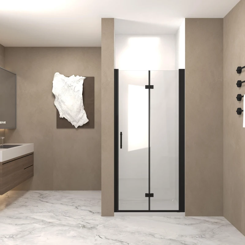 30" Bi-Fold Shower Door with Safety Film and Tempered Glass, Bathroom Door with Stainless Steel Handle, 30" L x 0.5" W x 72" H, Matte Black