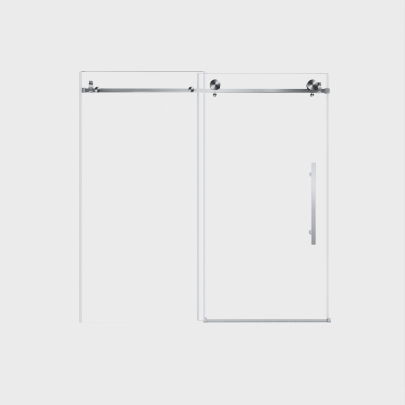 Frameless Sliding Shower Door with Smooth Quiet Stainless Steel Rollers & Round Tracks, Panel for Bathroom, 60" L x 0.5" W x 60" H, Brushed Nickel