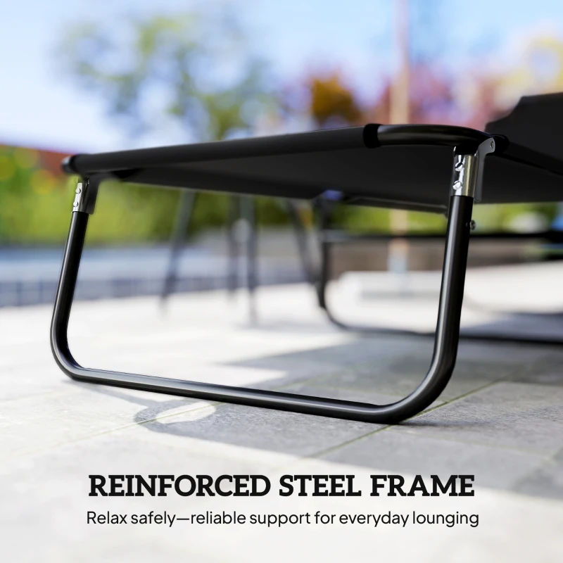 Outsunny Outdoor Folding Lounge Chair, Steel Tanning Chair with Reclining Back, Breathable Mesh for Beach, Yard, Patio, Black