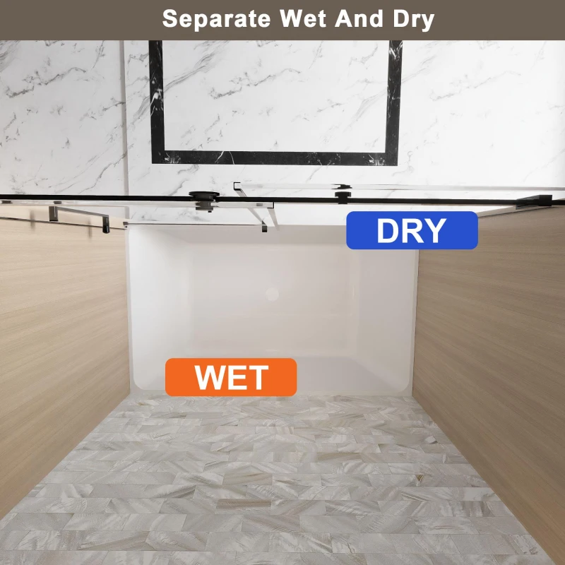 Frameless Sliding Shower Door with Smooth Quiet Stainless Steel Rollers & Round Tracks, Panel for Bathroom, 60" L x 0.5" W x 60" H, Matt Black