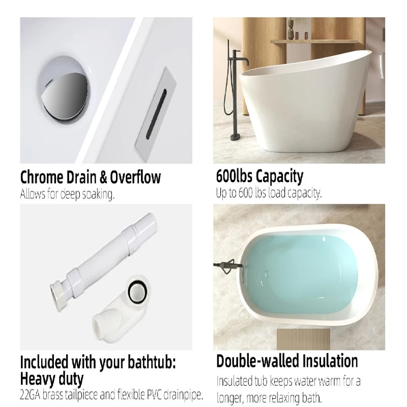 67" Special-Shaped Freestanding Slipper Bathtub with Chrome Overflow, Soaking Tub with Pop-Up Drain, 67" L x 31" W x 29" H, White