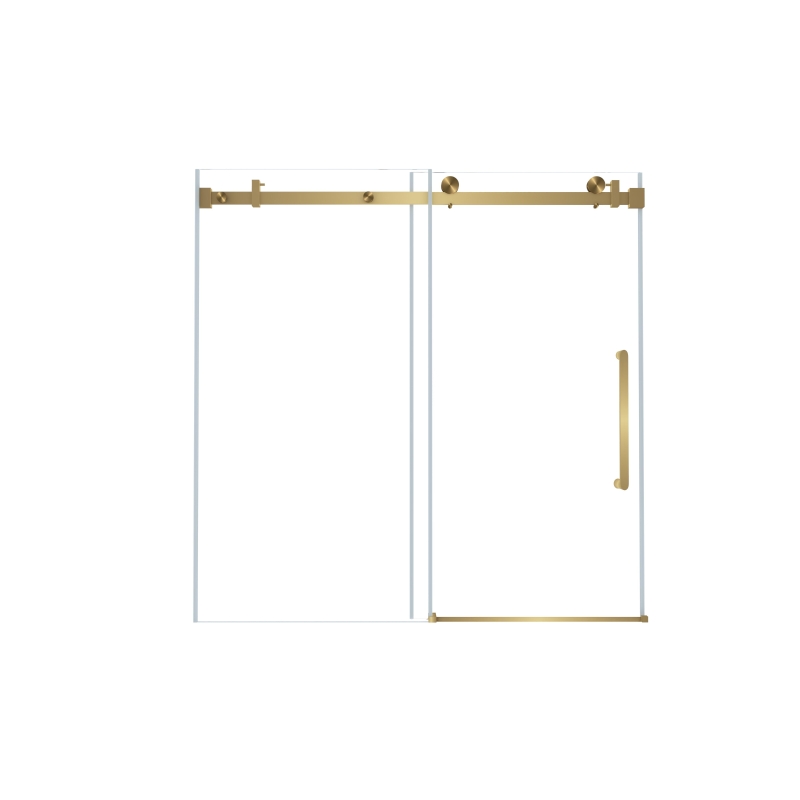 Frameless Shower Door with Anti-Shatter Safety Film and Bottom Water-Blocking Strip, Panel for Bathroom, 60" L x 0.5" W x 60" H, Brushed Gold