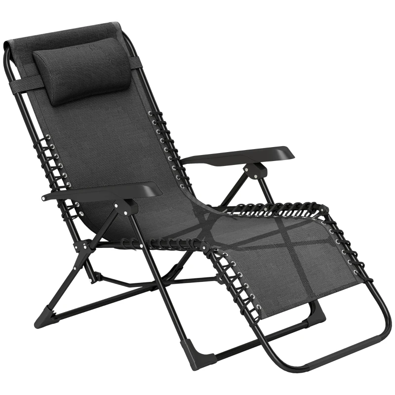 Outsunny Folding Zero Gravity Chair, 5-Position Adjustable Outdoor Lounge Chair Recliner with Headrest, Black