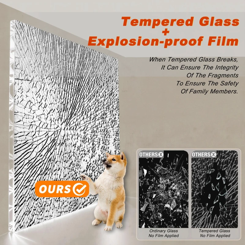 Framed Glass Shower Screen with Safety Film and Tempered Glass, Door with Stainless Steel Support Rod, 34" L x 0.5" W x 72" H, Matte Black