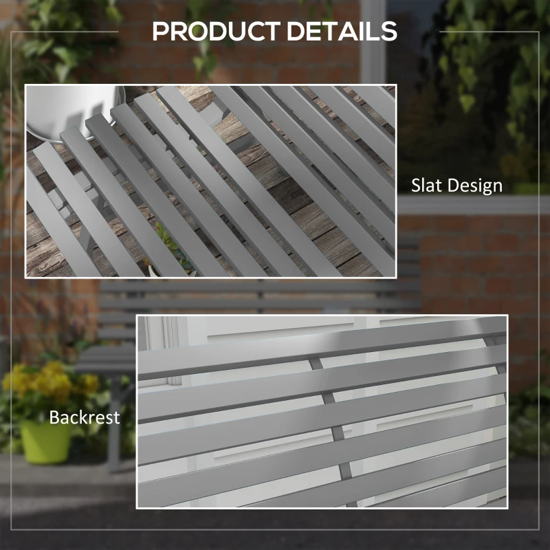Outsunny Outdoor Bench Patio Bench, Aluminum Lightweight Park Bench with Slatted Seat for Lawn, Park, Deck, Grey