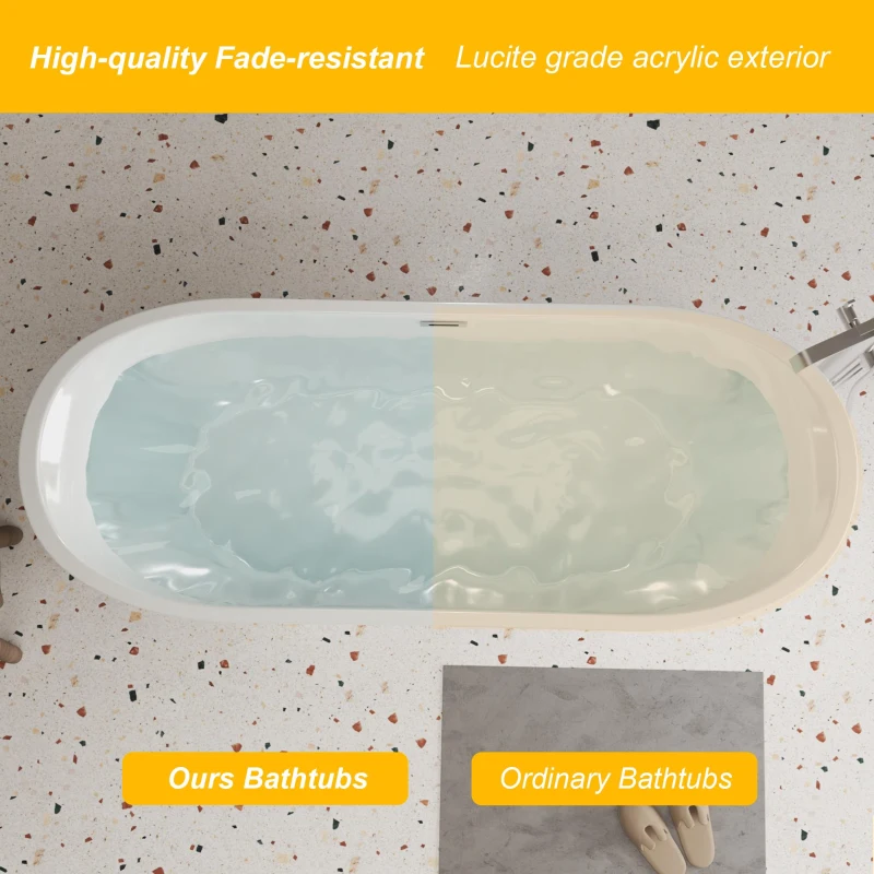 Freestanding Acrylic Bathtub with Spacious Oval Shape and Anti-Bacterial High-Gloss Finish, Tub for Bathroom, 67" L x 31.5" W x 23" H, Gloss White