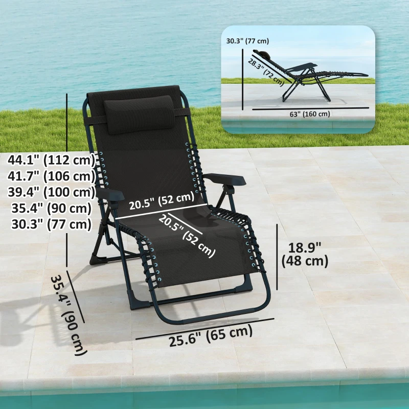 Outsunny Folding Zero Gravity Chair, 5-Position Adjustable Outdoor Lounge Chair Recliner with Headrest, Black
