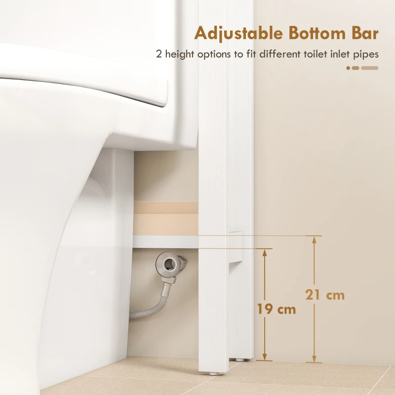 HOMCOM Over The Toilet Storage, Bathroom Cabinet Over Toilet with Open Shelf and Adjustable Bottom Bar, White