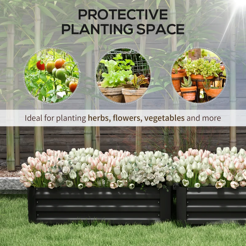 Outsunny Set of 2 Raised Garden Bed, Steel Elevated Planter Box for Flowers, Herbs, Succulents, 39"x20"x12", Black