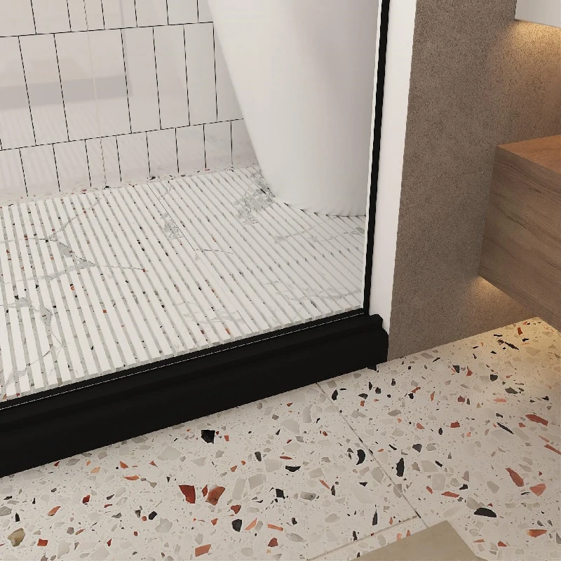 Frameless Sliding Shower Door with Explosion-Proof Film and Smooth Stainless Steel Rollers, Panel for Bathroom, 60" L x 0.5" W x 76" H, Matte Black