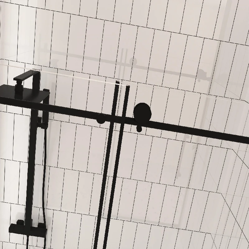 Frameless Sliding Shower Door with Smooth Quiet Stainless Steel Rollers & Round Tracks, Panel for Bathroom, 60" L x 0.5" W x 60" H, Matte Black