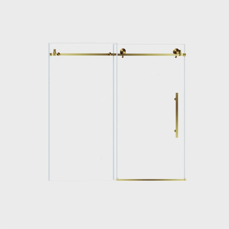 Frameless Sliding Shower Door with Smooth Quiet Stainless Steel Rollers & Round Tracks, Panel for Bathroom, 60" L x 0.5" W x 60" H, Brushed Gold