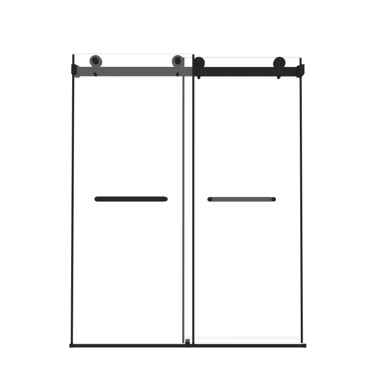 Frameless Double Sliding Shower Door with Silent Rollers, Bathroom Door with Square Tube Track, 60" L x 0.5" W x 74" H, Matte Black