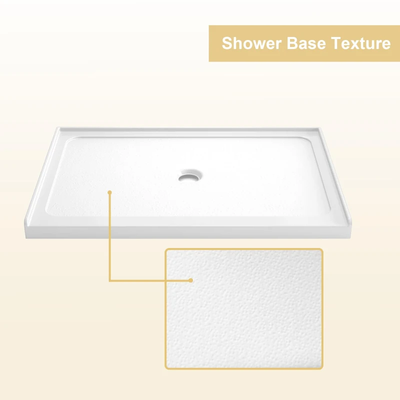 32" x 48" Shower Base with Durable No-Flex Construction, Acrylic 3-Wall Alcove Shower Pan with Center Drain, 48" L x 32" W x 3" H, Gloss White