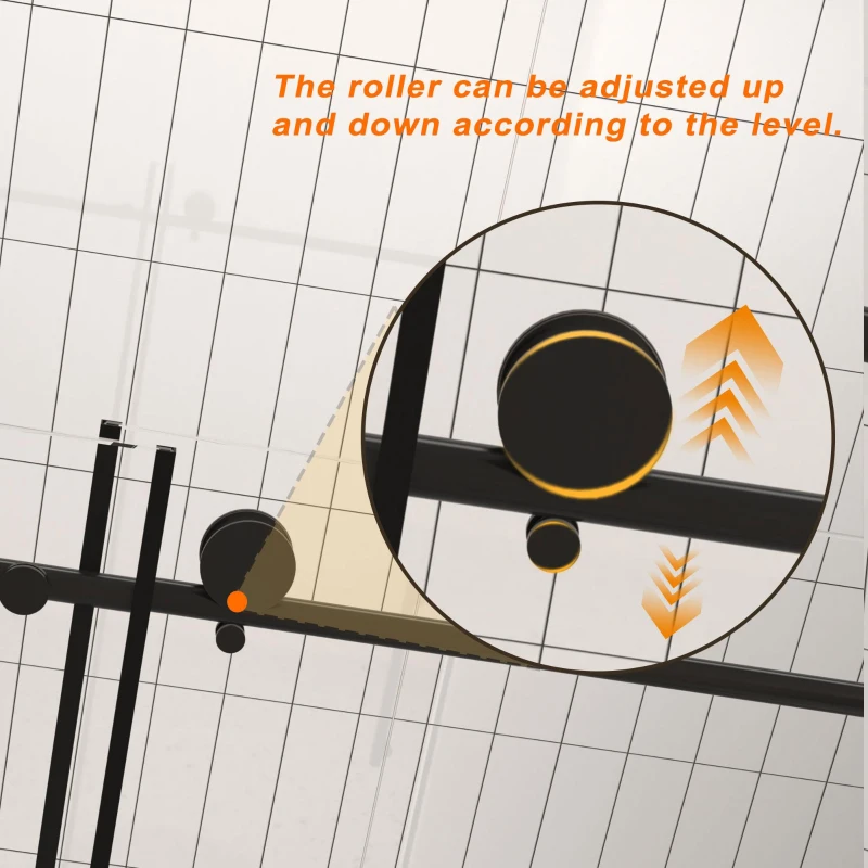 Frameless Sliding Shower Door with Explosion-Proof Film and Smooth Stainless Steel Rollers, Panel for Bathroom, 60" L x 0.5" W x 76" H, Matte Black