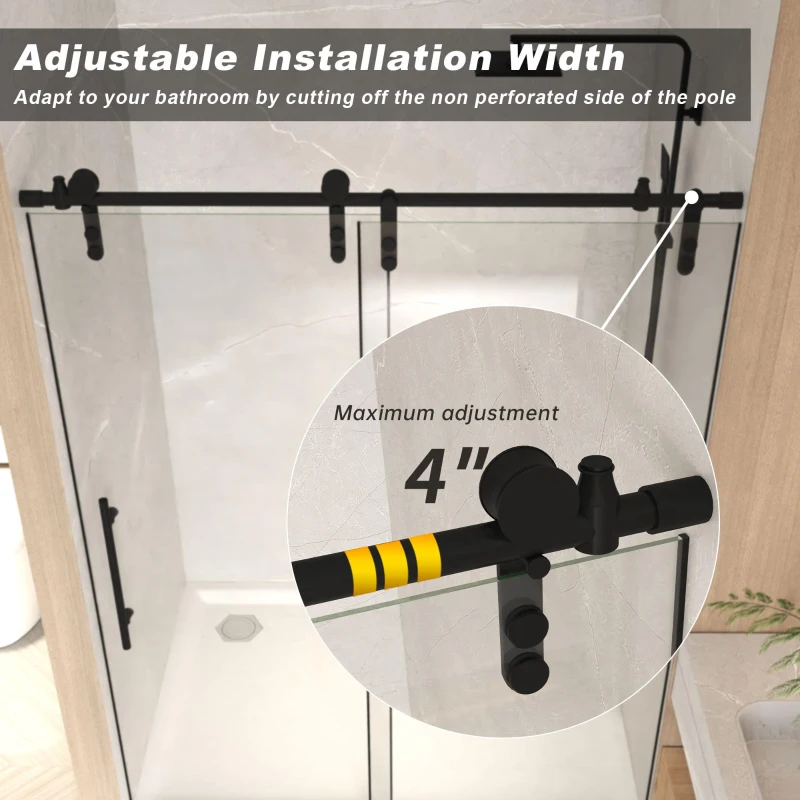 Sliding Bathtub Door with Waterproof Seals and Tempered Glass, Bathroom Door with Towel Bar Handle, 48" L x 0.5" W x 76" H, Matte Black