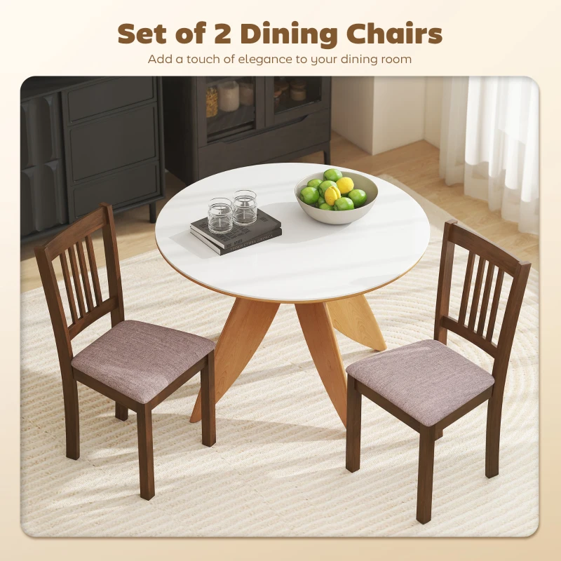 HOMCOM Modern Dining Chairs Set of 2, Linen Upholstered Kitchen Chairs with Rubberwood Legs for Dining Room, Living Room, Brown