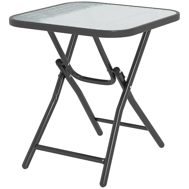 Outsunny Patio Table, Folding Coffee Table with Tempered Glass Tabletop, Portable Bistro Table for Patio, Backyard