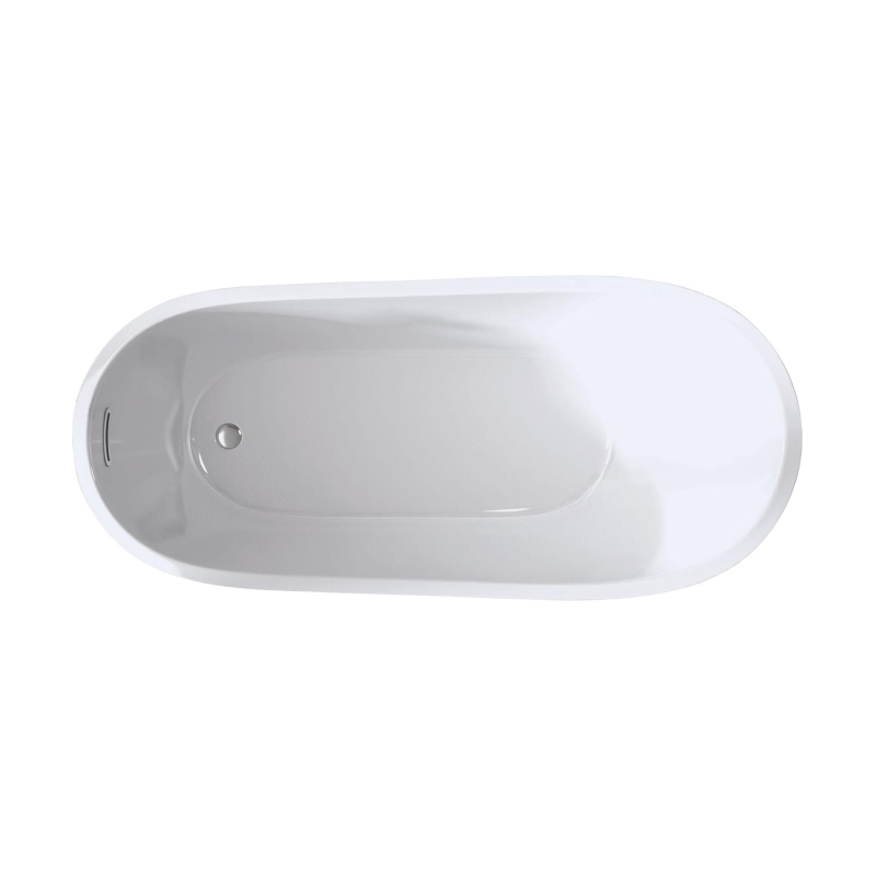 59" Special-Shaped Freestanding Slipper Bathtub with Chrome Overflow, Soaking Tub with Pop-Up Drain, 59" L x 30" W x 27.5" H, White