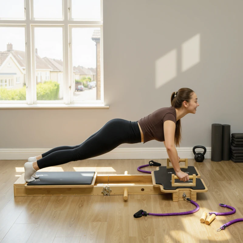 Soozier Portable Pilates Reformer Machine, Multifunctional Pilates Board with Resistance Bands and Multi-Grips for Home Gym
