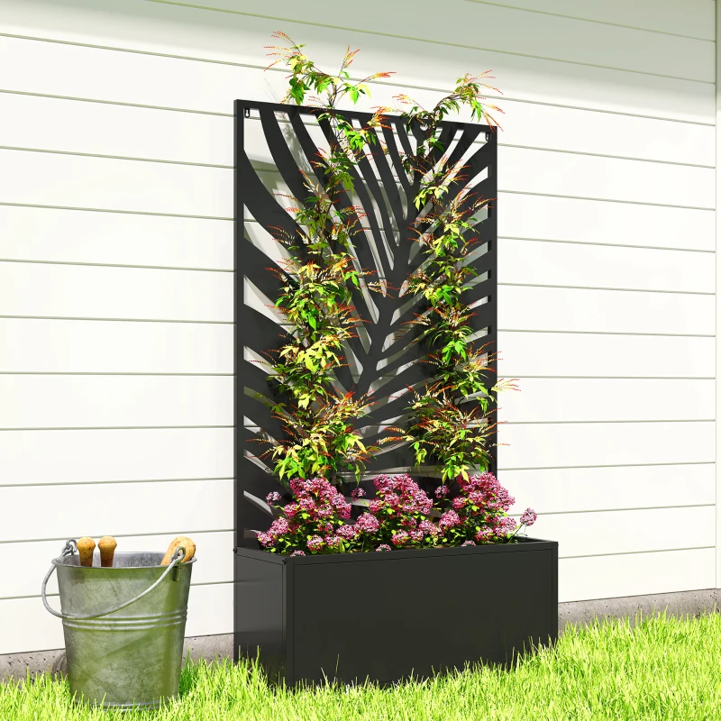 Outsunny Metal Garden Bed with Trellis for Climbing Plants, Freestanding or Wall Mounted Flower Bed for Garden, Patio, Balcony