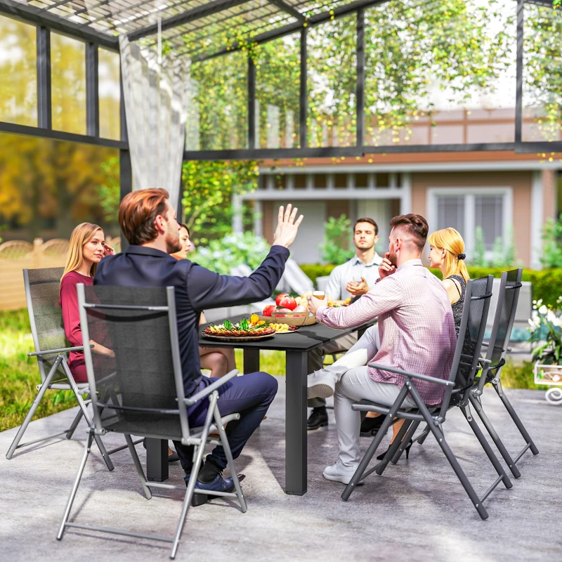 Outsunny 59" Outdoor Patio Table with Umbrella Hole, Outdoor Dining Table with Slatted Tabletop for Backyard Garden, Black