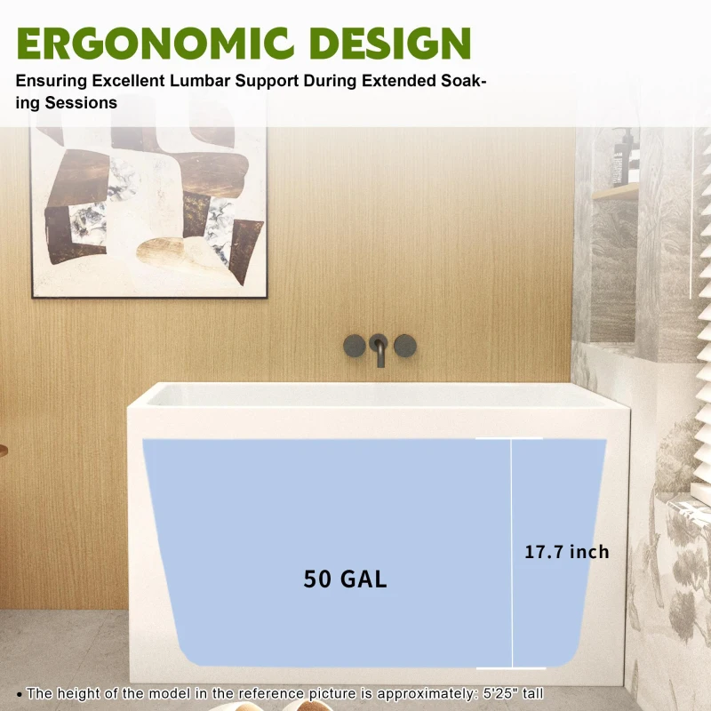43" Acrylic Freestanding Bathtub with UV5 Anti-Yellowing and 8-Layer Insulation, Tub for Bathroom, 43.5" L x 27.5" W x 25" H, Gloss White
