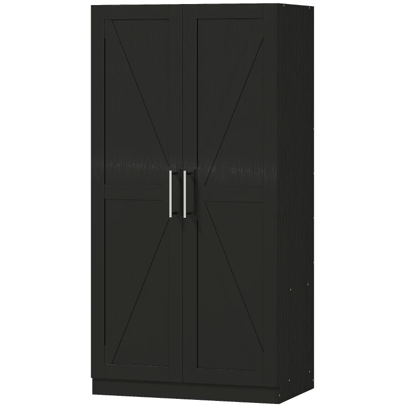 HOMCOM Wardrobe Cabinet with 2 Barn Doors and Hanging Rod, Farmhouse Armoire Wardrobe Closet for Bedroom, Black Wood Effect