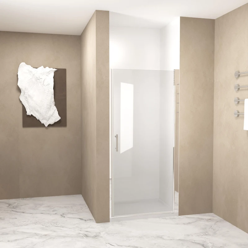 34" Pivot Shower Door with Safety Film and Tempered Glass, Bathroom Door with Stainless Steel Handle, 34" L x 0.5" W x 72" H, Brushed Nickel